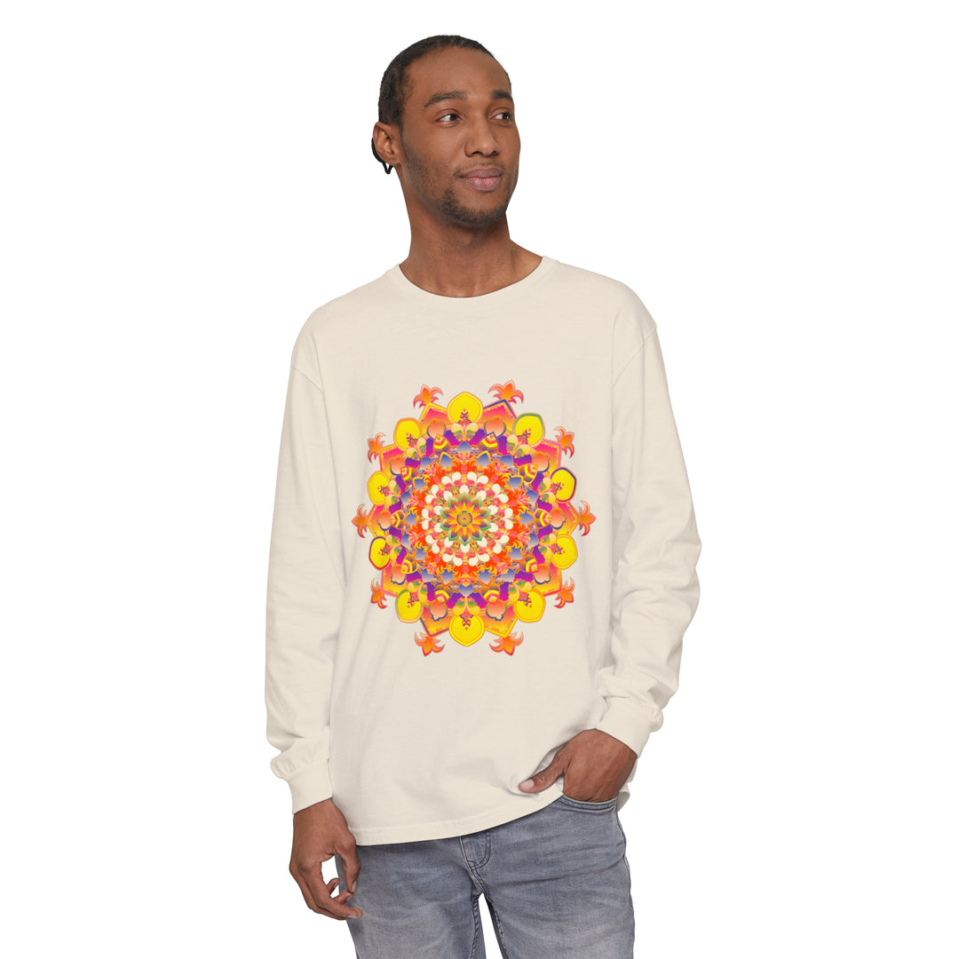 Colorful and intricate mandala design long sleeve t-shirt for both men and women