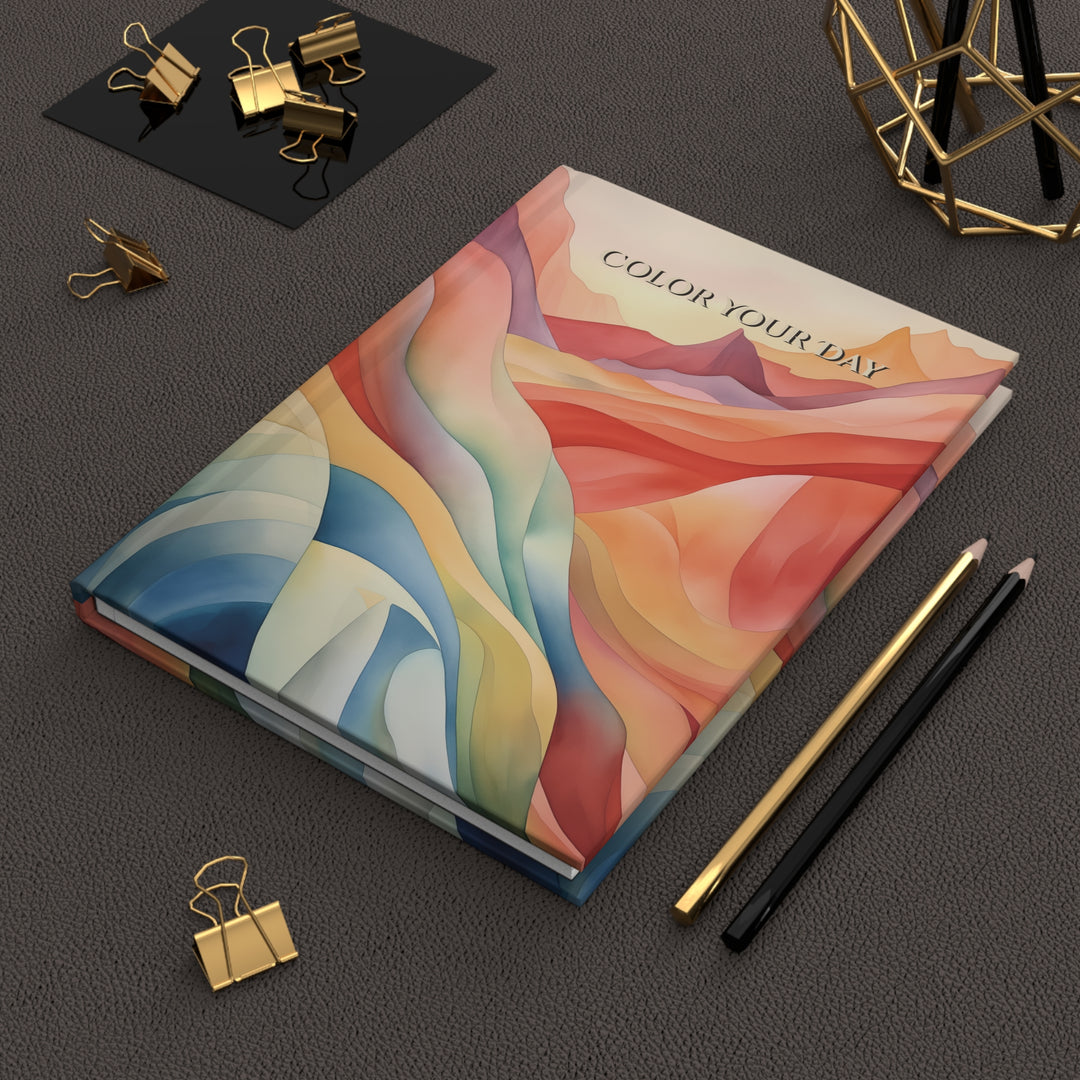 Color Your Day Hardcover Journal — Desert Mountain Abstract Art (Red & Teal)