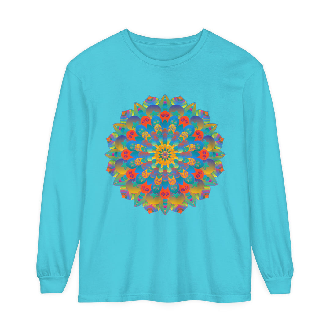 Unisex bohemian style long sleeve shirt with colorful mandala print