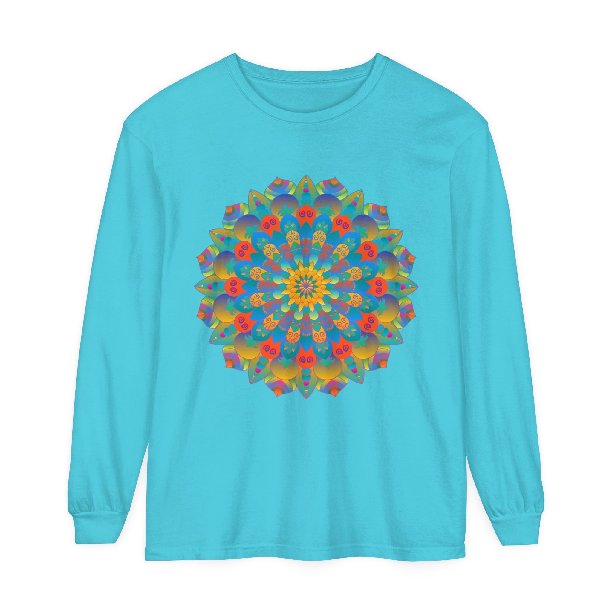 Unisex bohemian style long sleeve shirt with colorful mandala print