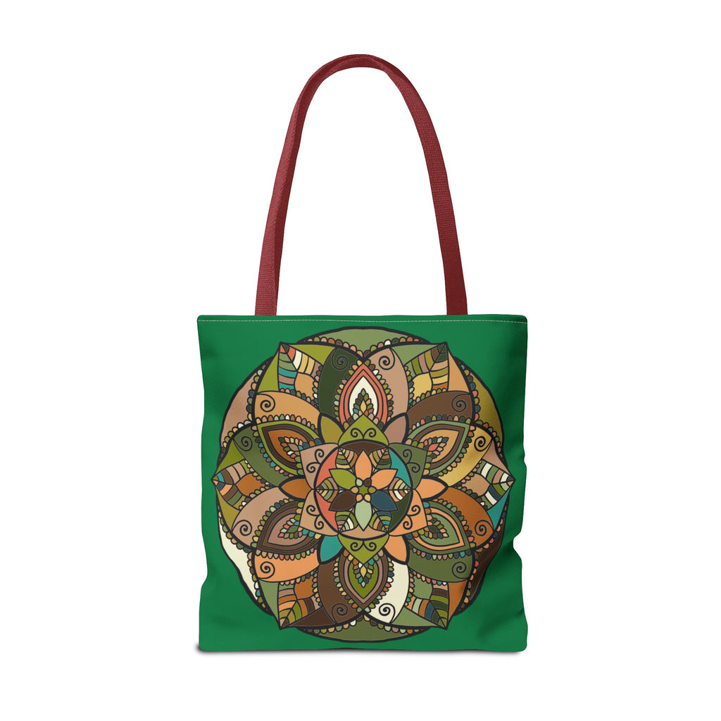 Boho Mandala Tote Bag — Green Floral Pattern AOP Shopper
