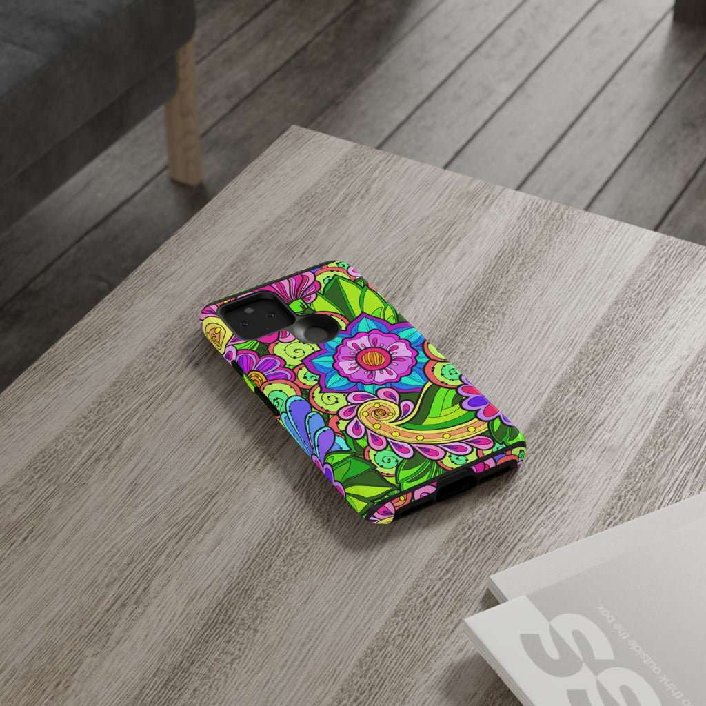 Floral Fantasy iPhone and Google Pixel Case in Bright Green Palette