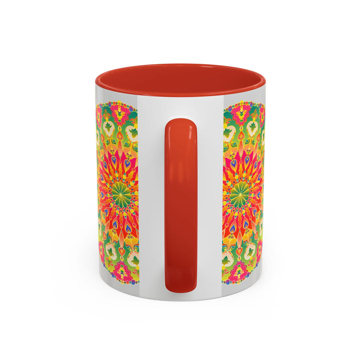 Vibrant and colorful mandala art mug, perfect for adding a pop of color to your morning routine or workspace decor