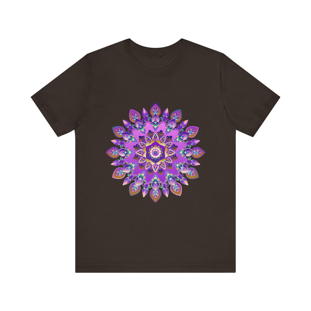 Vibrant purple and gold mandala tee with intricate spiritual art design