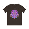 Vibrant purple and gold mandala tee with intricate spiritual art design