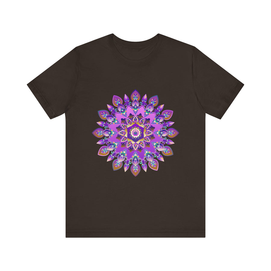 Vibrant purple and gold mandala tee with intricate spiritual art design