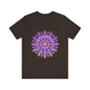 Vibrant purple and gold mandala tee with intricate spiritual art design