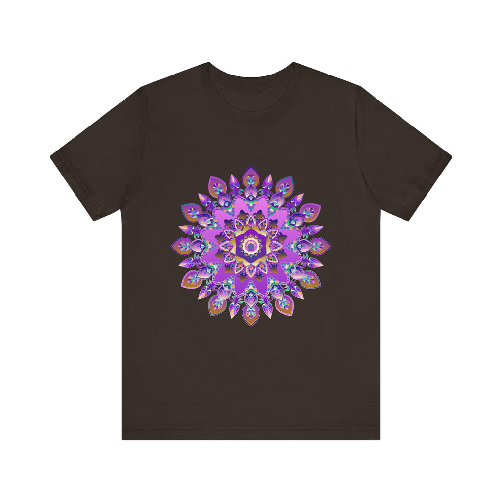 Vibrant purple and gold mandala tee with intricate spiritual art design