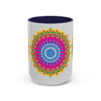  Eye-catching coffee cup with intricate mandala art in a rainbow of colors