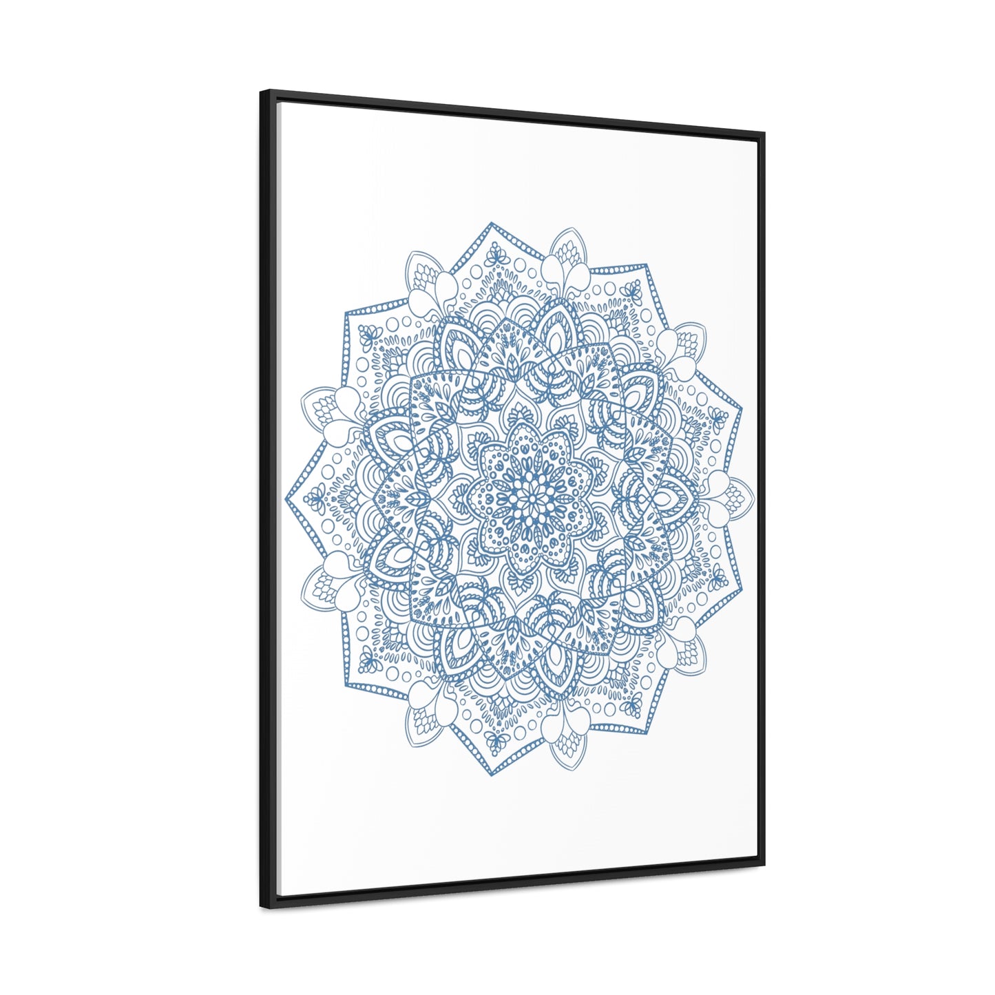 Beautiful steel blue mandala design wall art on gallery canvas wraps, handmade and vertical frame, perfect for adding a touch of elegance to any space