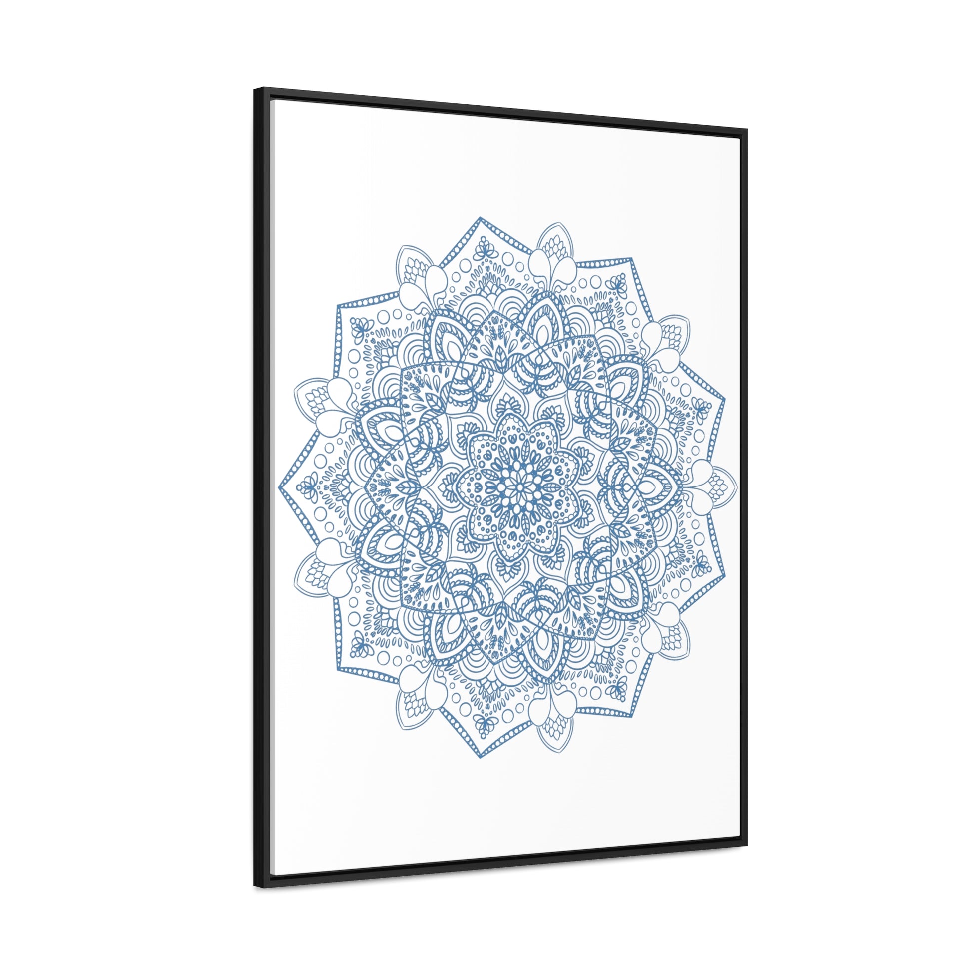 Beautiful steel blue mandala design wall art on gallery canvas wraps, handmade and vertical frame, perfect for adding a touch of elegance to any space