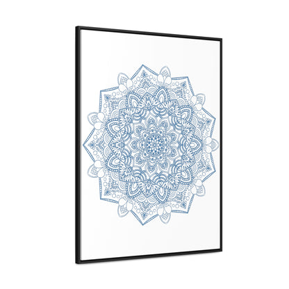 Beautiful steel blue mandala design wall art on gallery canvas wraps, handmade and vertical frame, perfect for adding a touch of elegance to any space