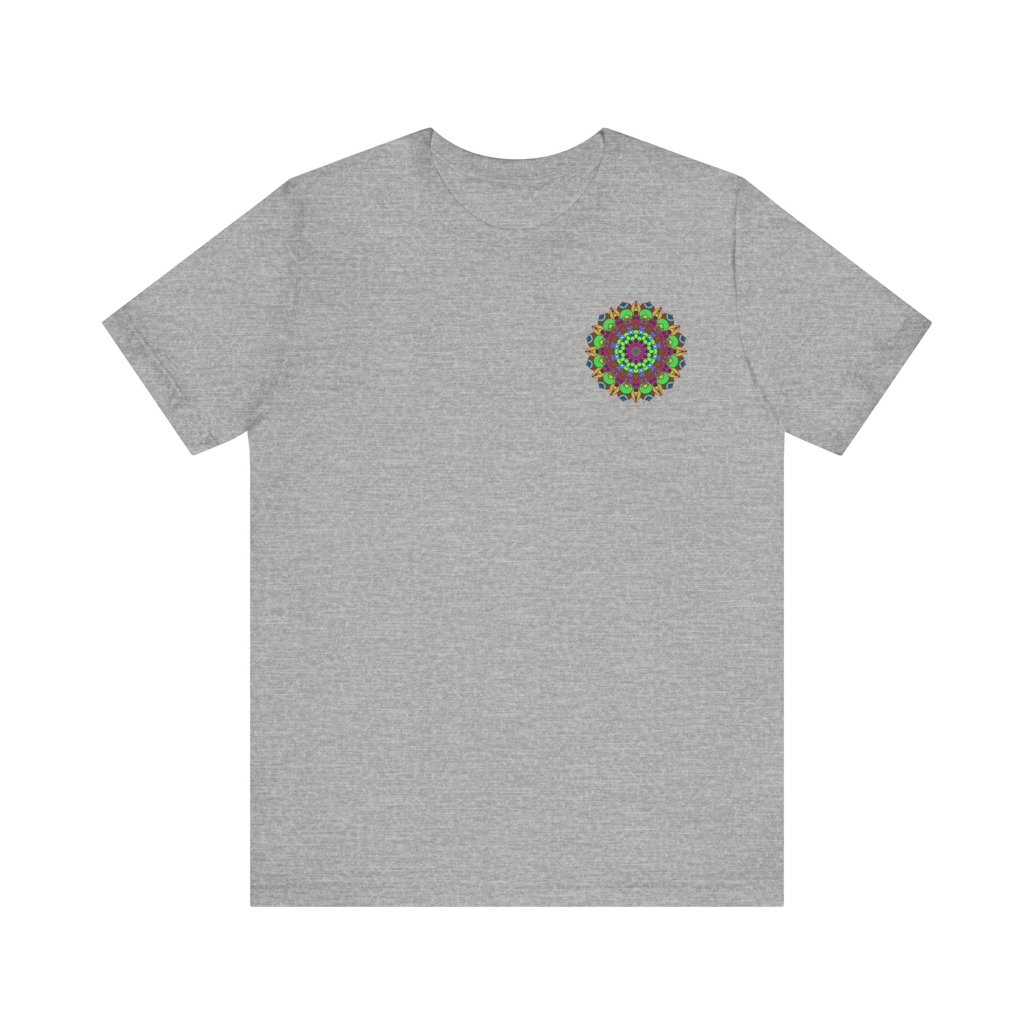 Colorful and intricate design of a mandala t-shirt promoting peace and harmony