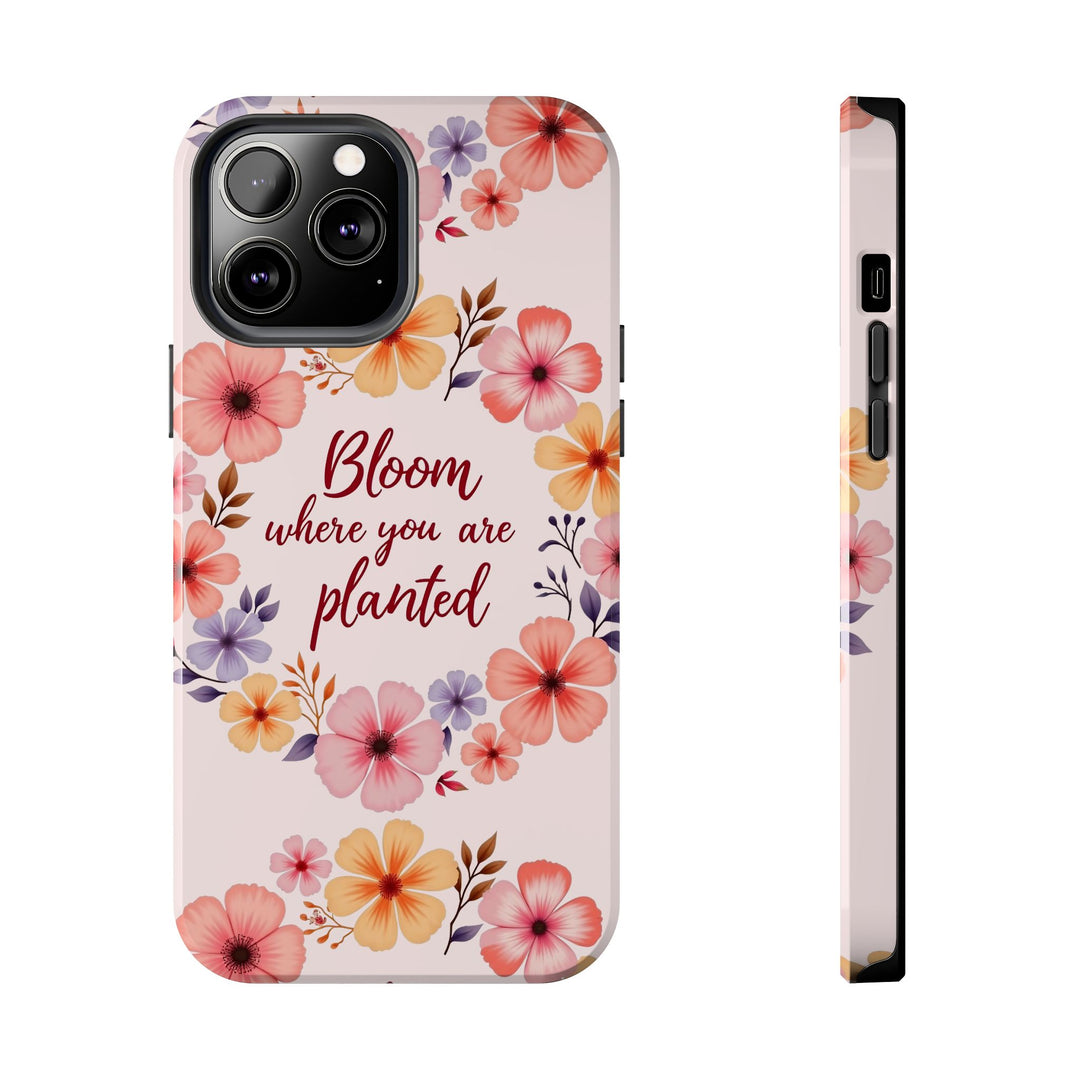 Phone case featuring a light pink flower garland bloom design, perfect for adding a touch of nature and beauty to your device