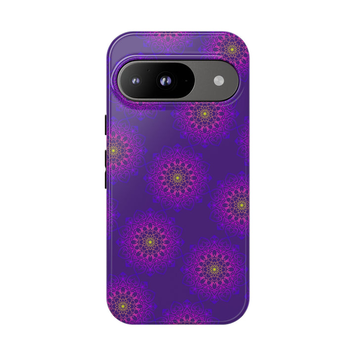 Intricate Purple Floral iPhone Case with Bold Mandala Design