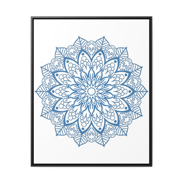 A beautiful steel blue mandala handmade art design on gallery canvas wraps, vertical frame