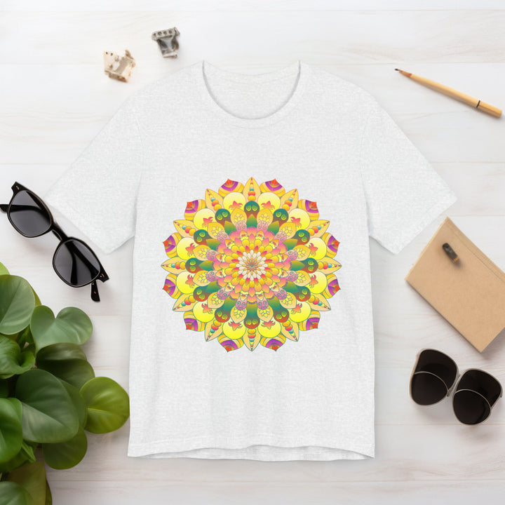 Vibrant Mandala Tee featuring a colorful and intricate design, promoting spiritual peace and harmony through its intricate and symbolic artwork