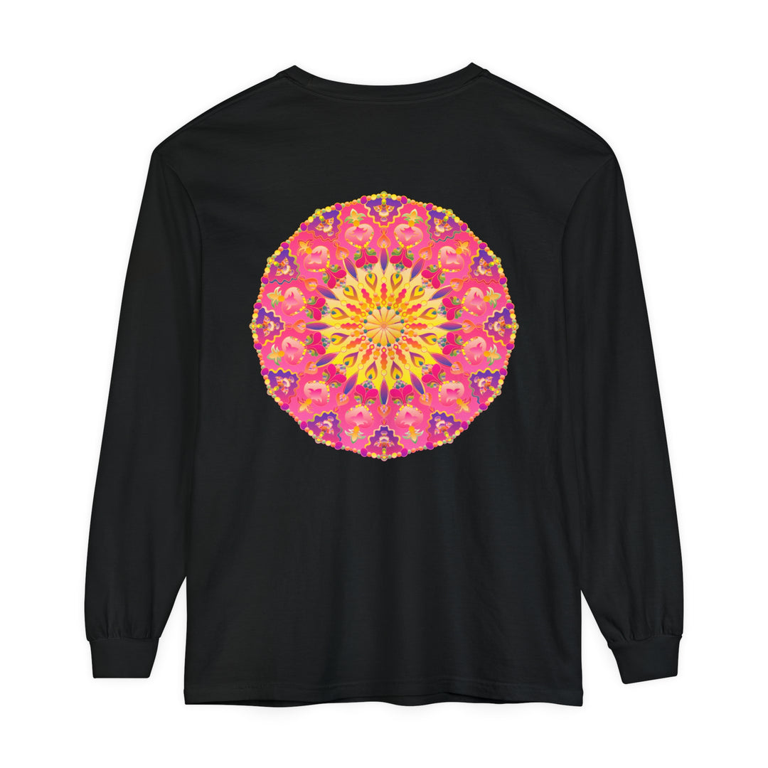 Colorful and intricate mandala design on unisex long sleeve t-shirt