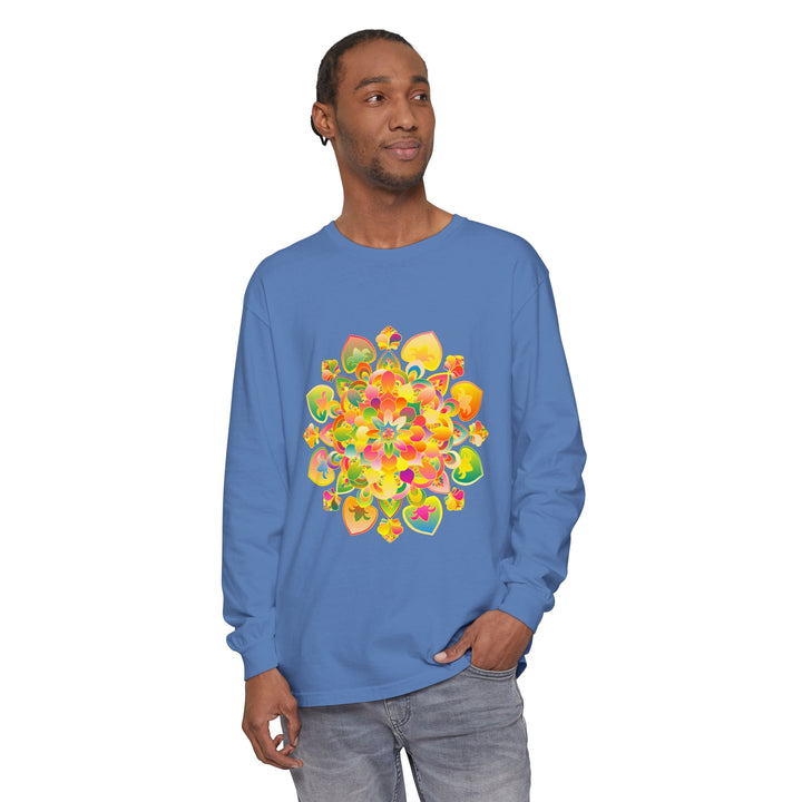 Colorful and intricate psychedelic mandala design long sleeve t-shirt