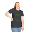 White t-shirt featuring a beautiful floral garland design and the words 'Breathe in Peace Exhale Stress' in stylish font