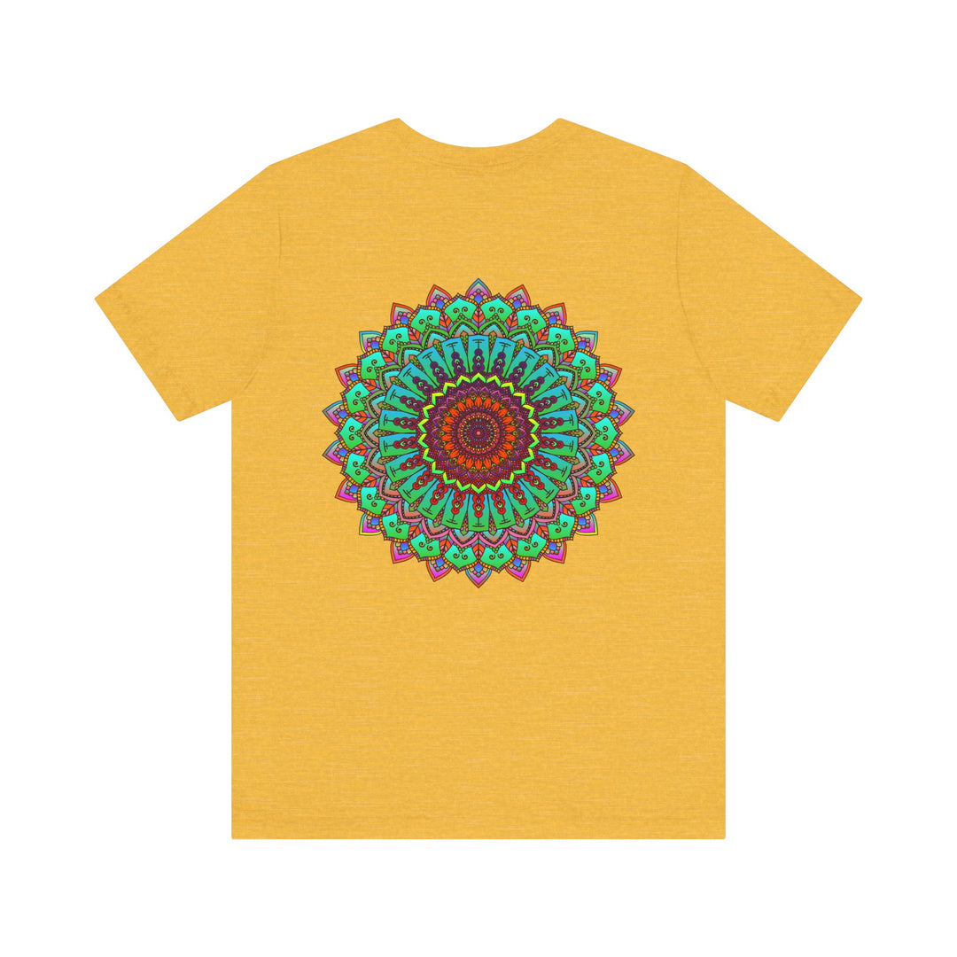 A vibrant mandala tee featuring intricate designs symbolizing spiritual peace and harmony