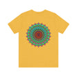 A vibrant mandala tee featuring intricate designs symbolizing spiritual peace and harmony