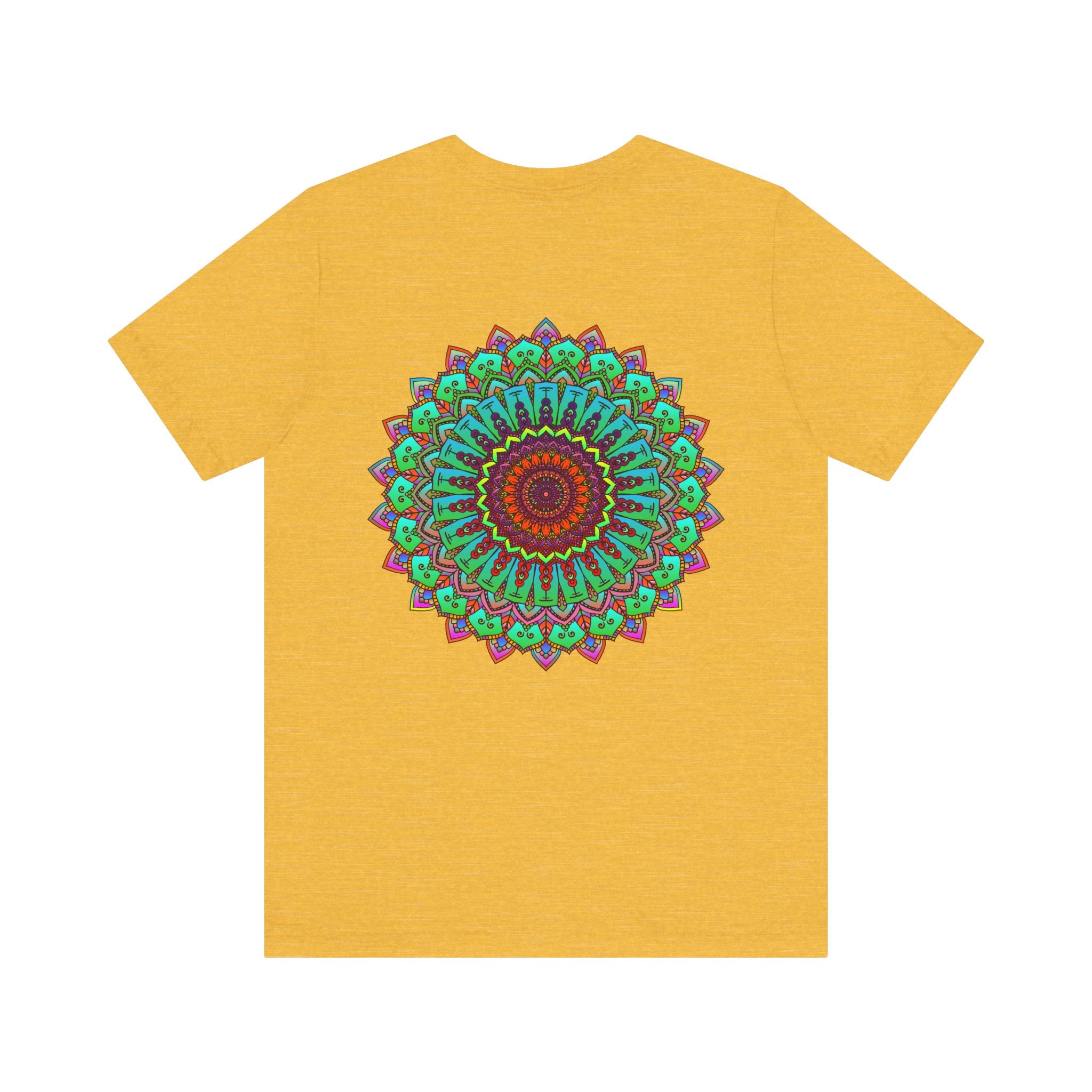 A vibrant mandala tee featuring intricate designs symbolizing spiritual peace and harmony