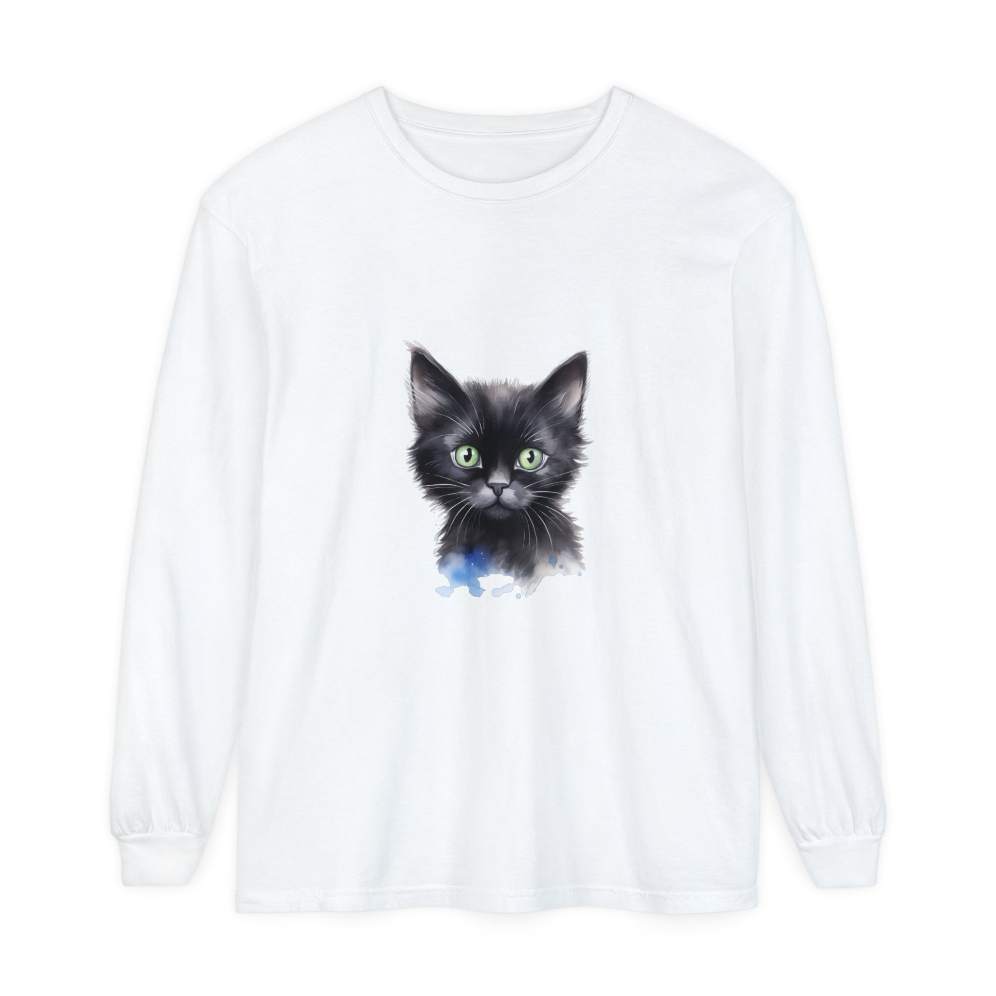 Black Cat Watercolor Unisex T-Shirt featuring a vibrant, hand-painted feline design