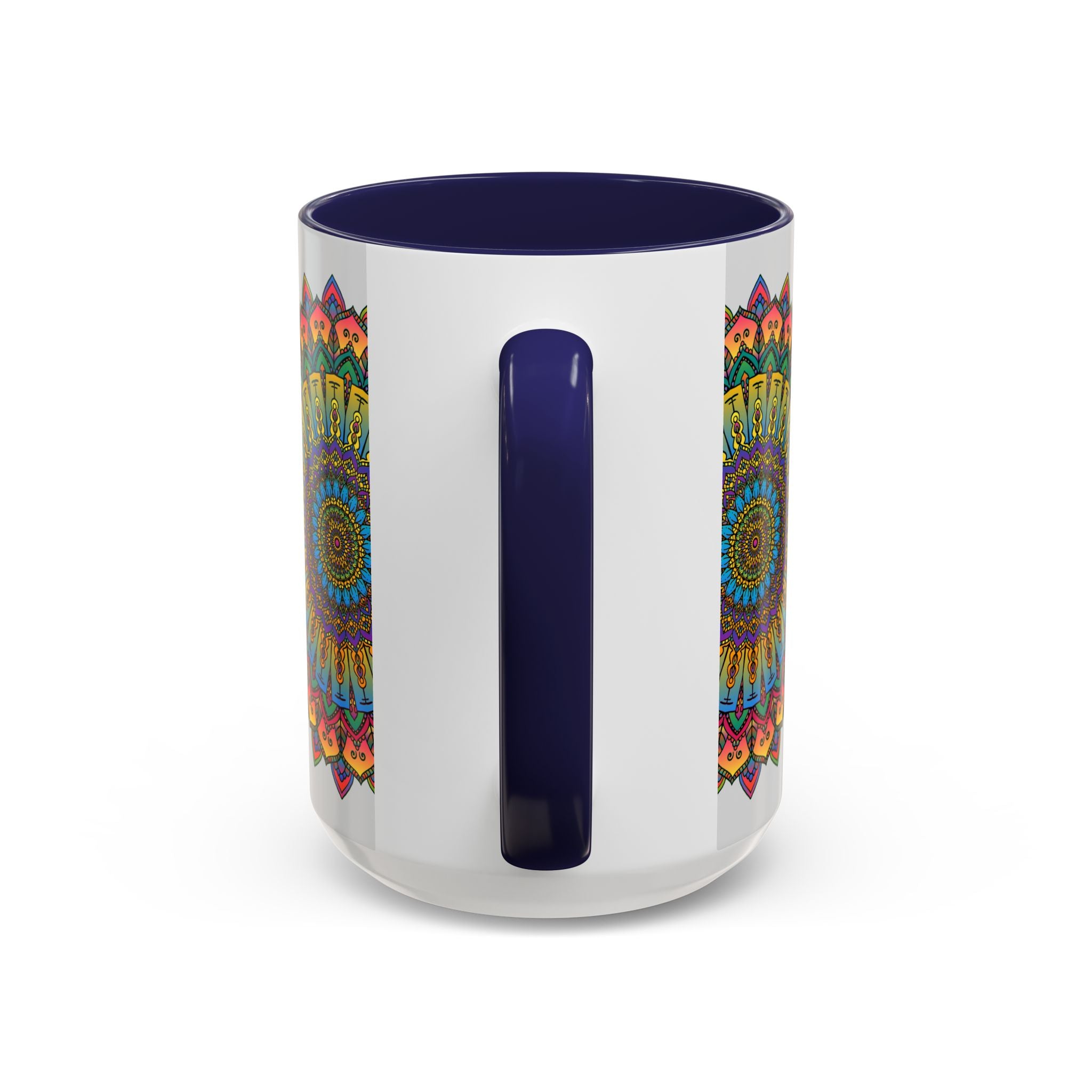 Colorful mandala art mug featuring spiritual designs and vibrant colors for a unique and enchanting drinking experience