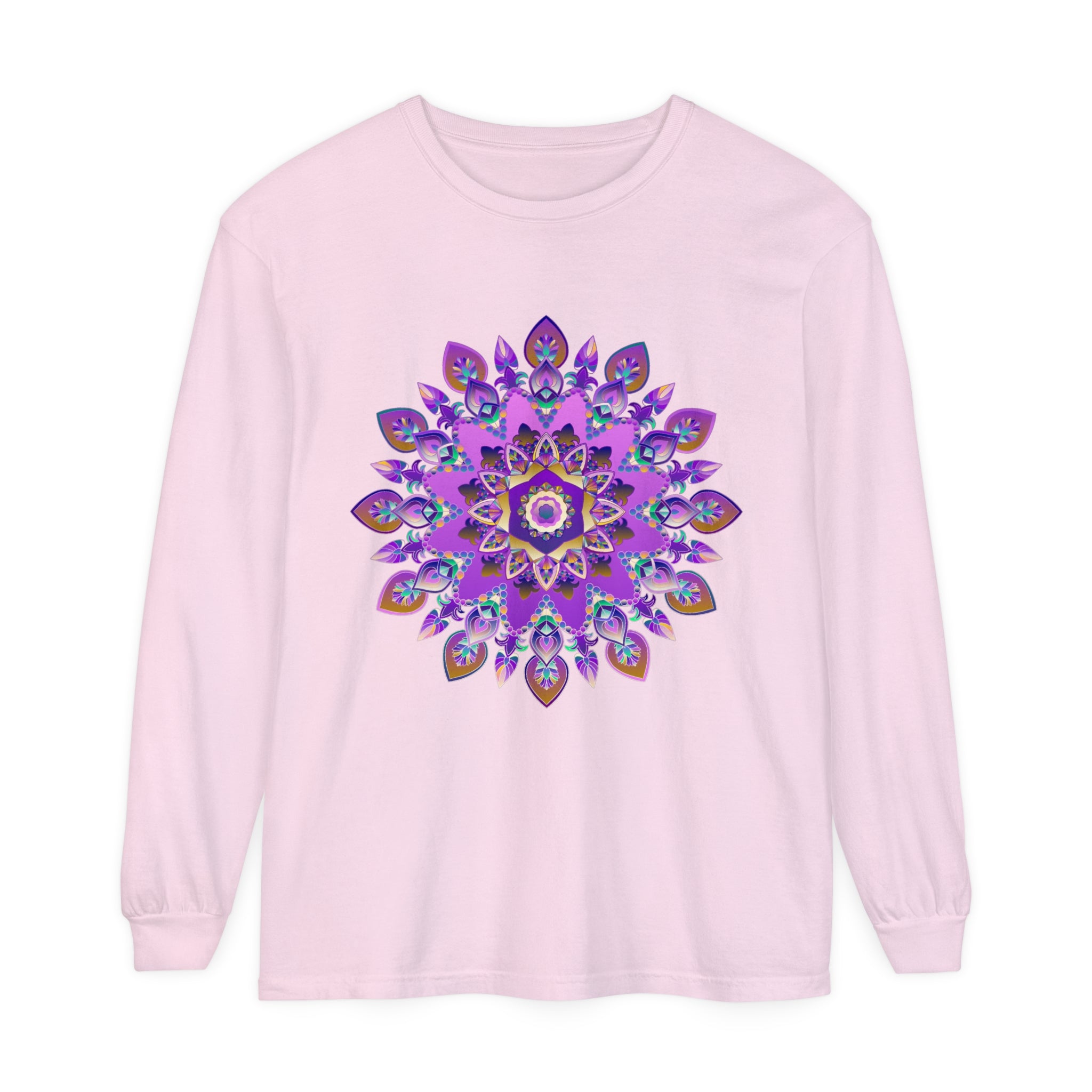 Beautiful purple and gold mandala design long sleeve t-shirt for women