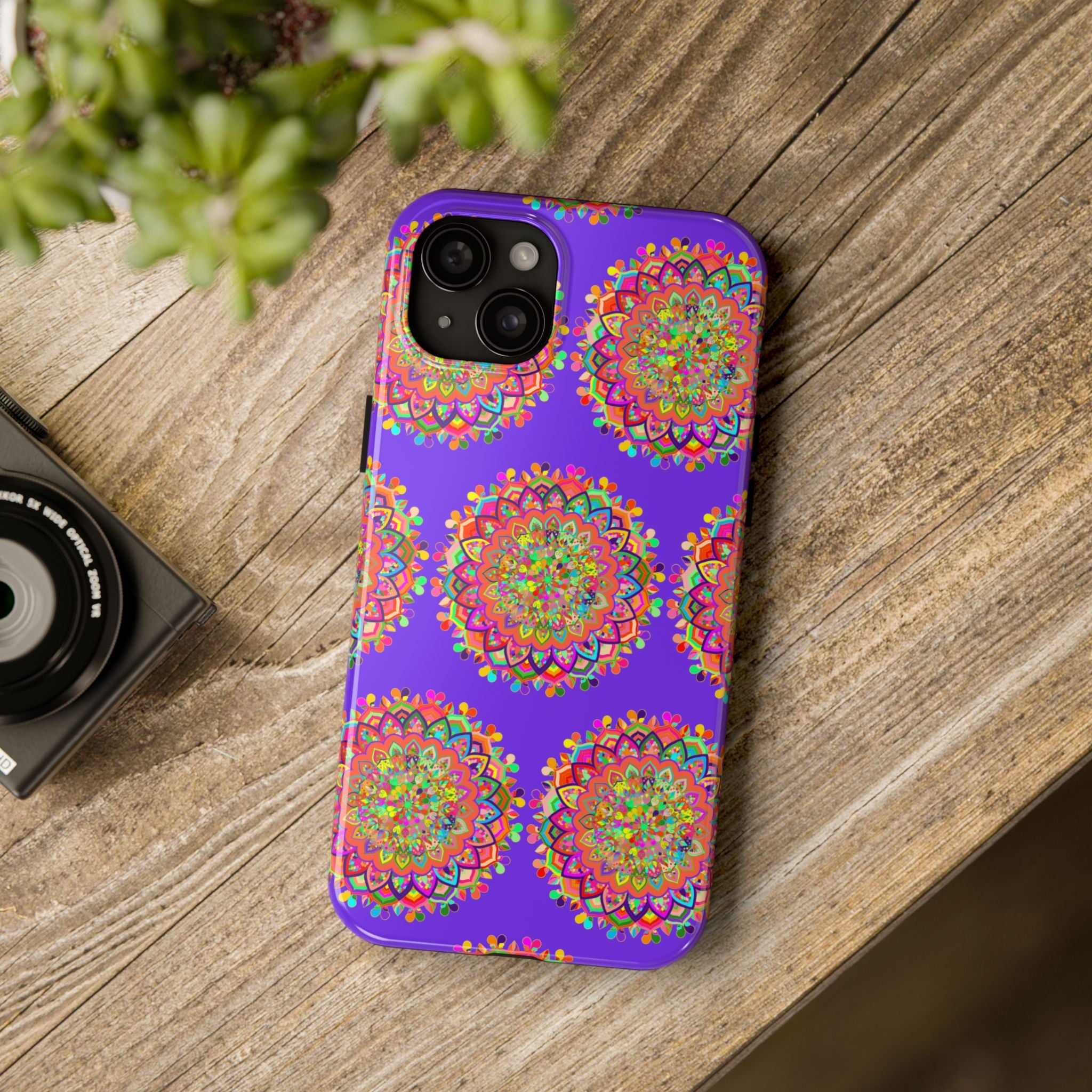 Hand drawn small purple mandala art phone case designed for iPhone X and XS