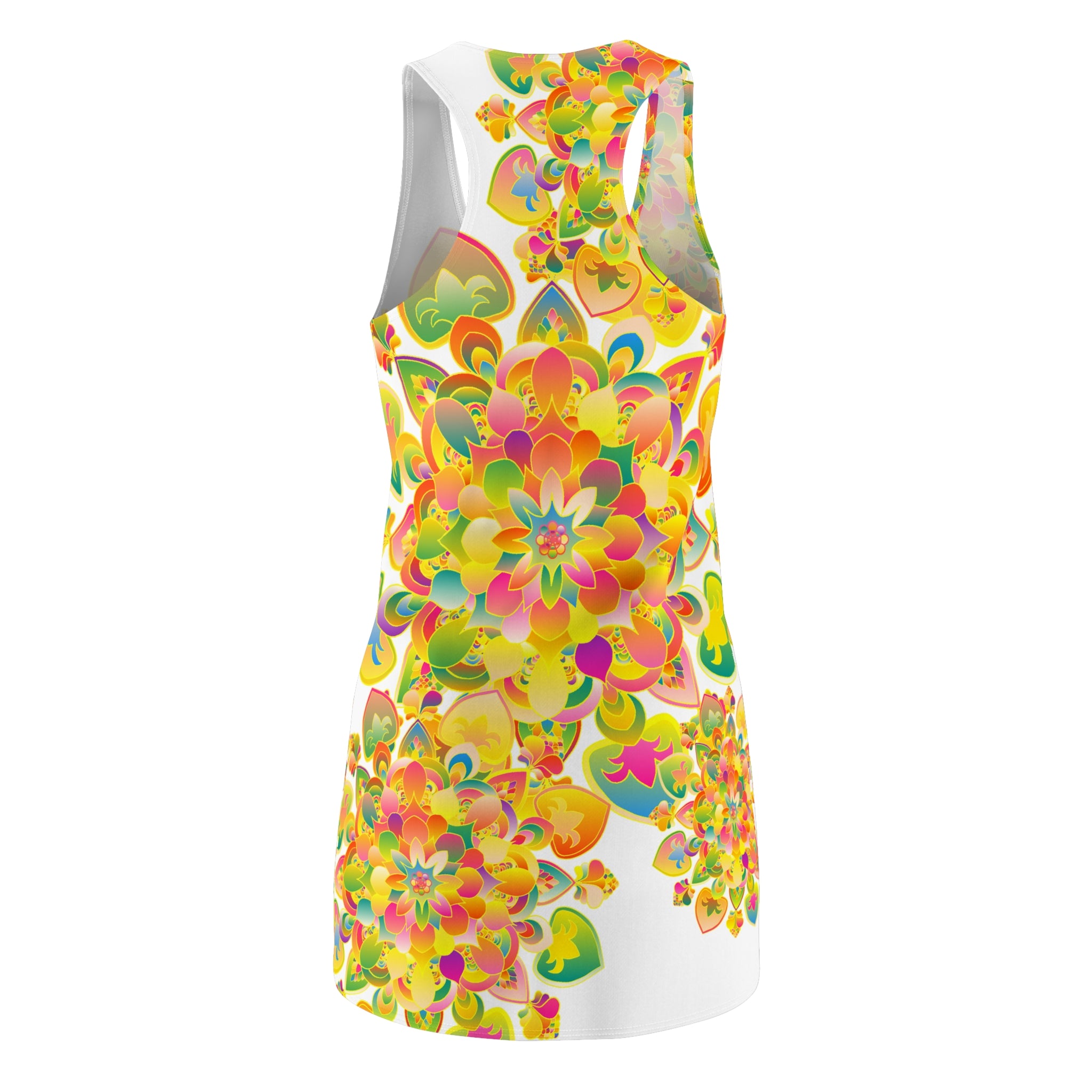 Abito con schiena incrociata e motivo caleidoscopio floreale — Bright Mandala AOP