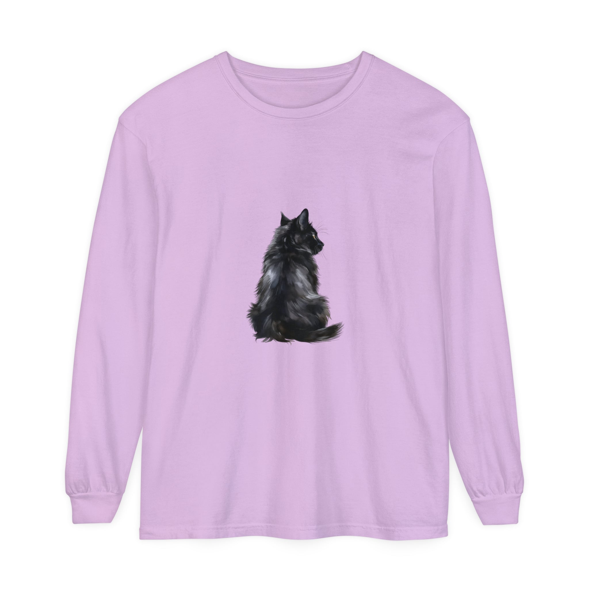 Black Cat Mystique Long Sleeve T-Shirt with intricate feline design and comfortable, breathable fabric