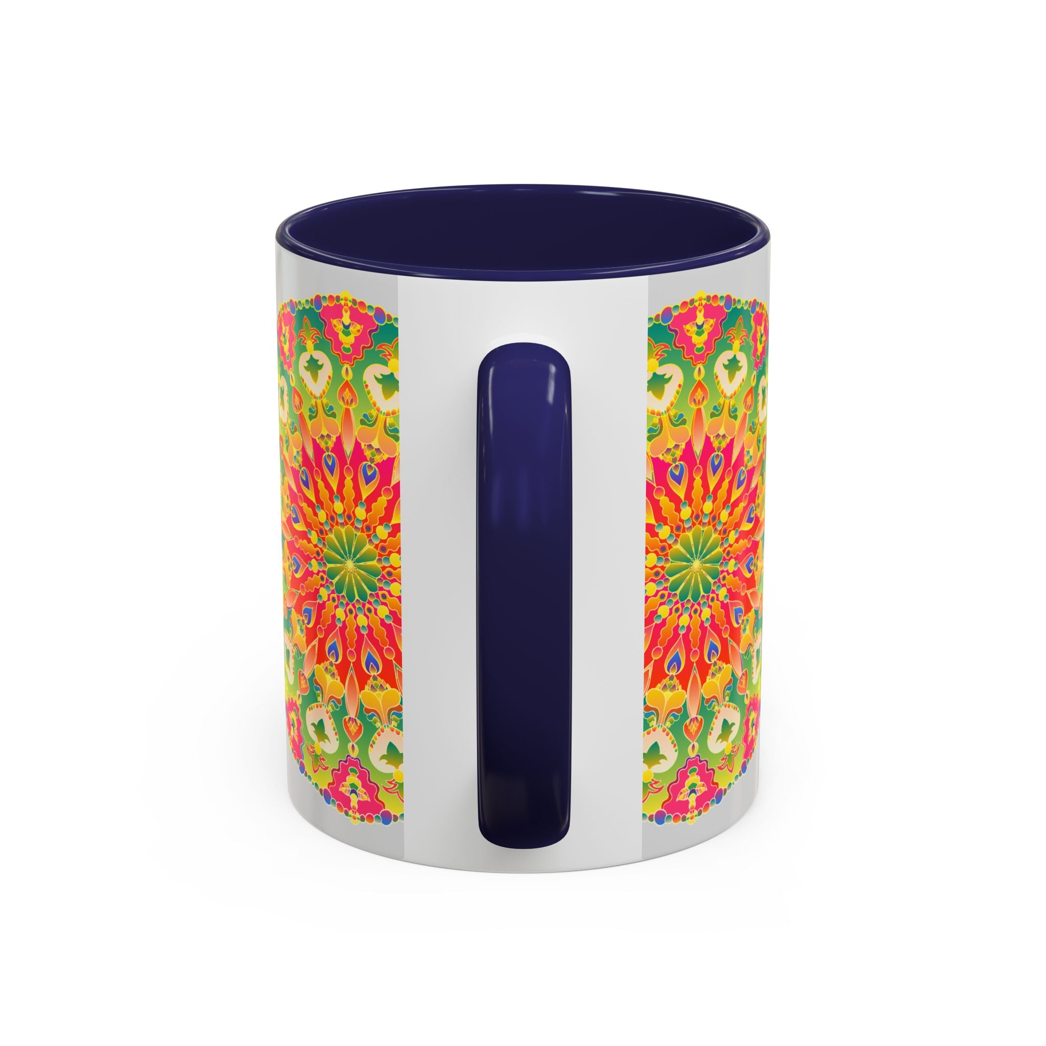 Colorful and vibrant mandala art mug featuring intricate designs and bold colors