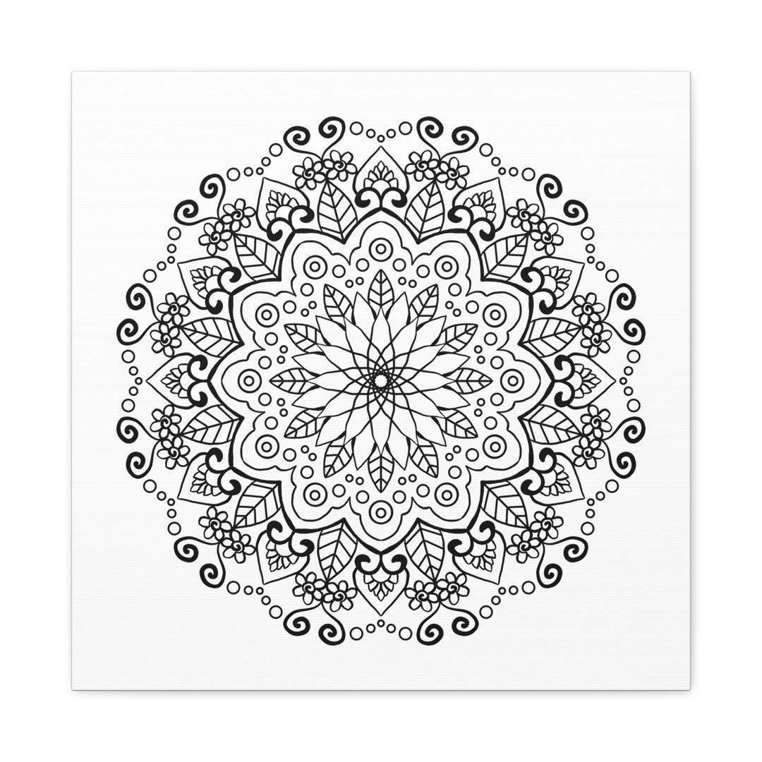 Handmade black and white mandala art on matte canvas, stretched, 125 inches