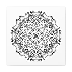 Handmade black and white mandala art on matte canvas, stretched, 125 inches