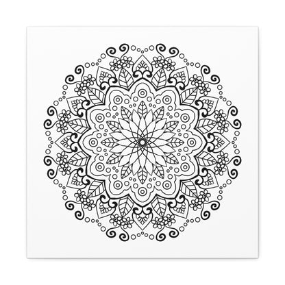 Handmade black and white mandala art on matte canvas, stretched, 125 inches