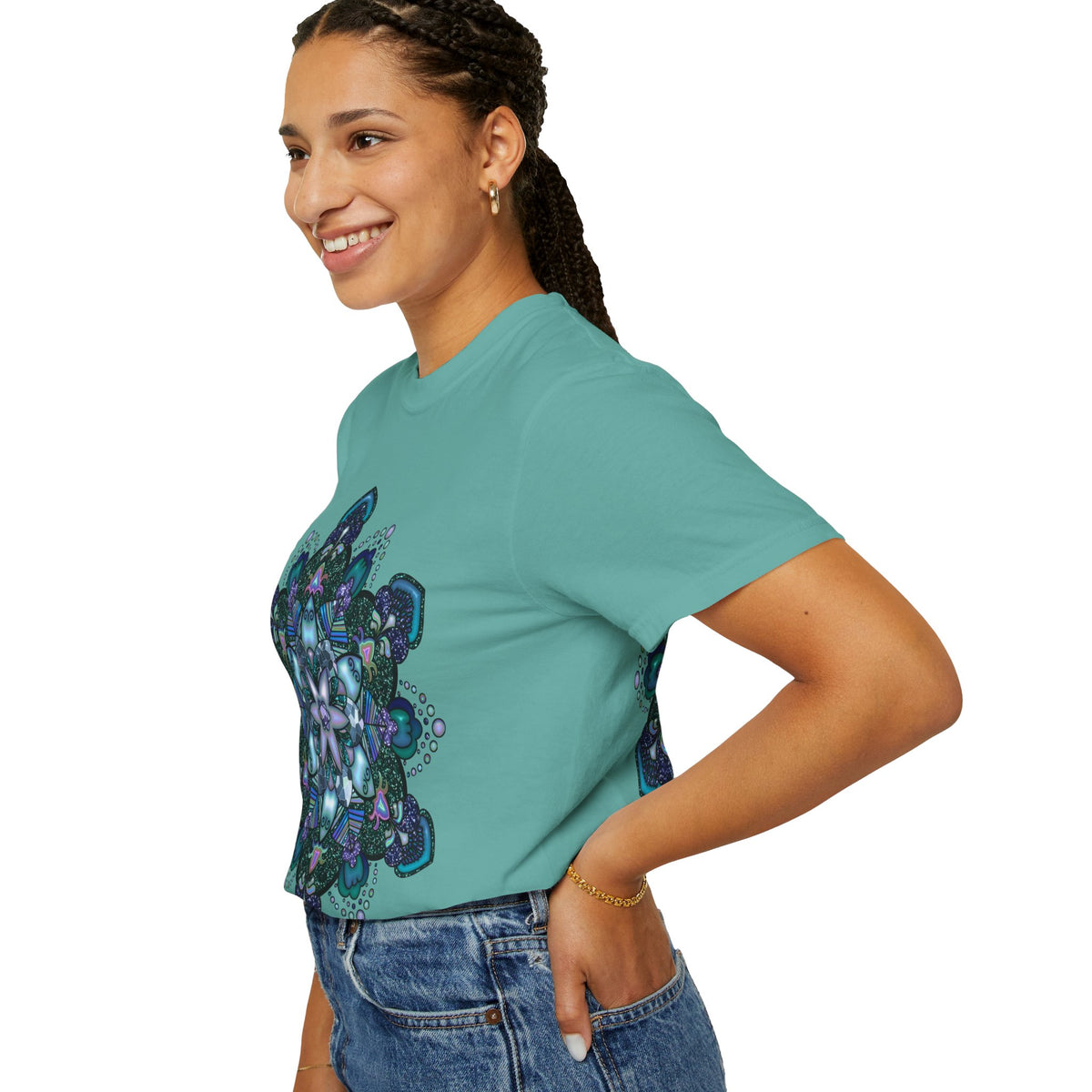 Mandala T-Shirt – Blue Purple Boho Geometric Floral Design