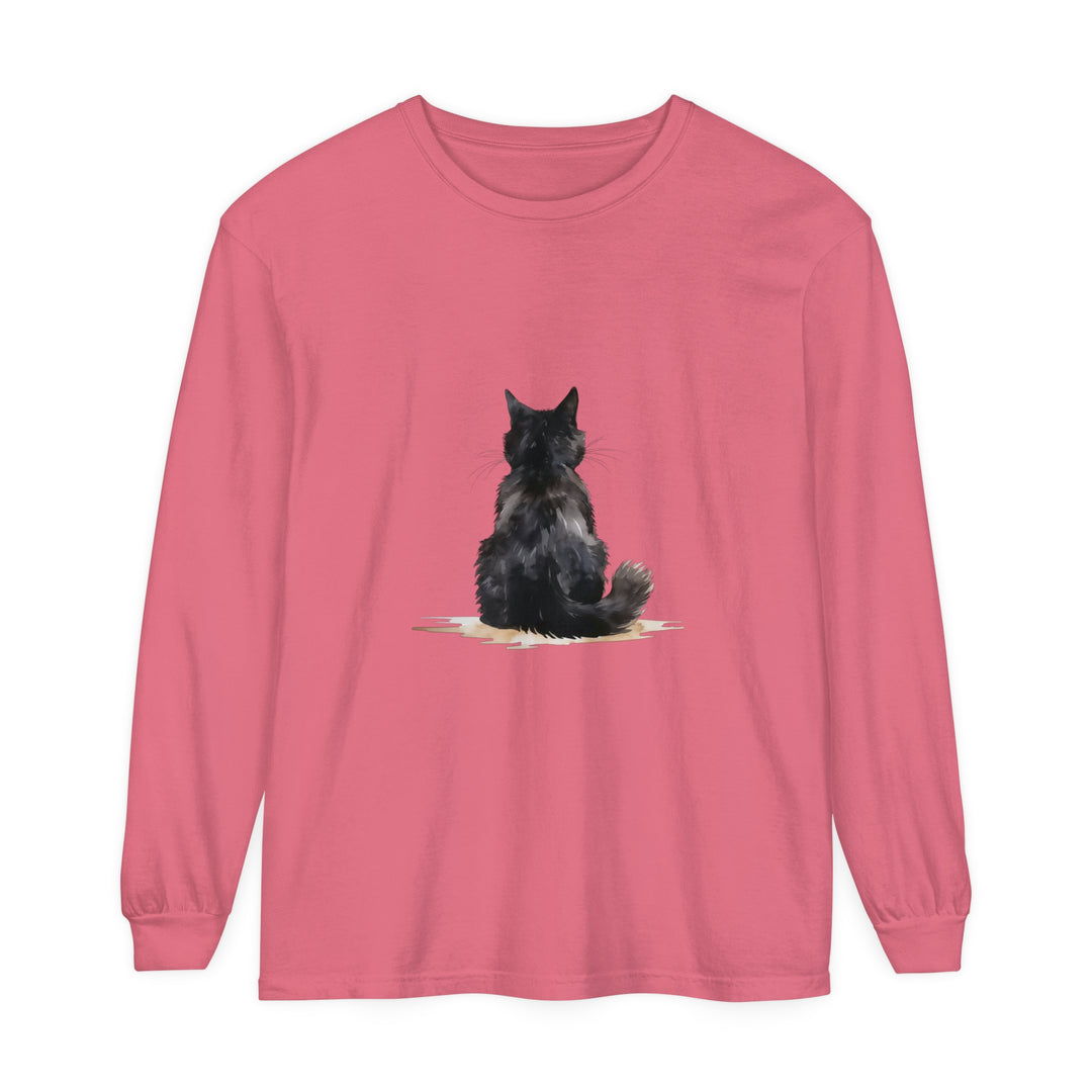 Black Cat Watercolor Unisex Long Sleeve T-Shirt with vibrant watercolor design