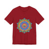 A vibrant and detailed mandala design adorns this colorful t-shirt, perfect for adding a pop of artistry to your wardrobe