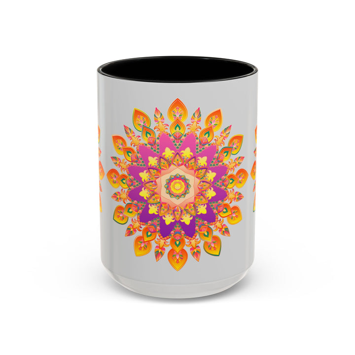 Colorful floral mandala art mug with intricate design and vibrant colors