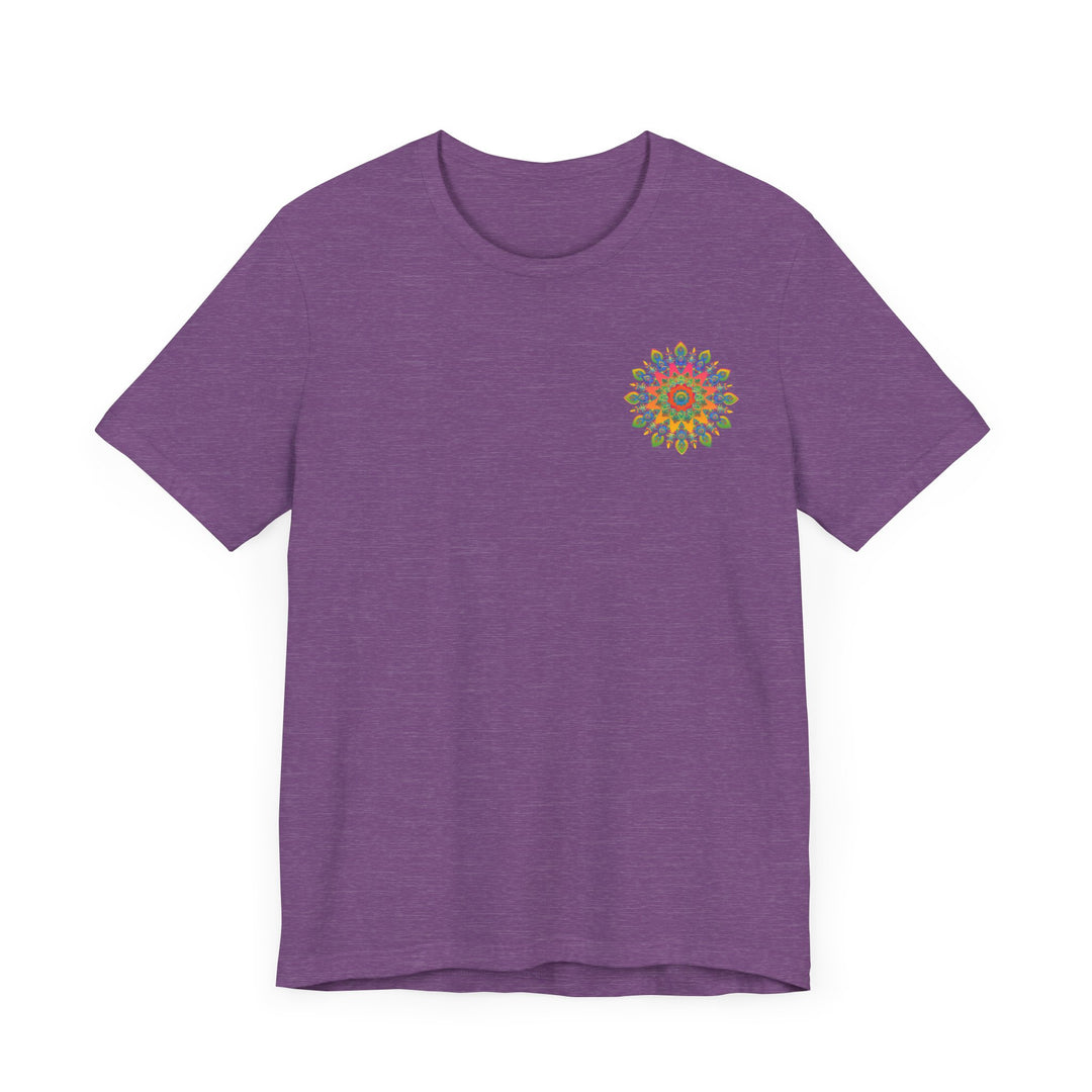 Vibrant and colorful psychedelic mandala t-shirt promoting spiritual peace and harmony