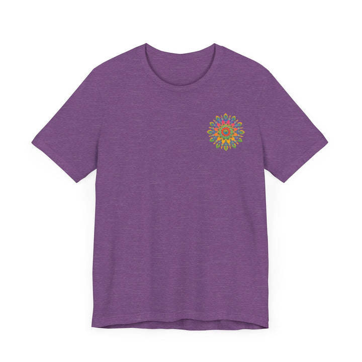 Vibrant and colorful psychedelic mandala t-shirt promoting spiritual peace and harmony