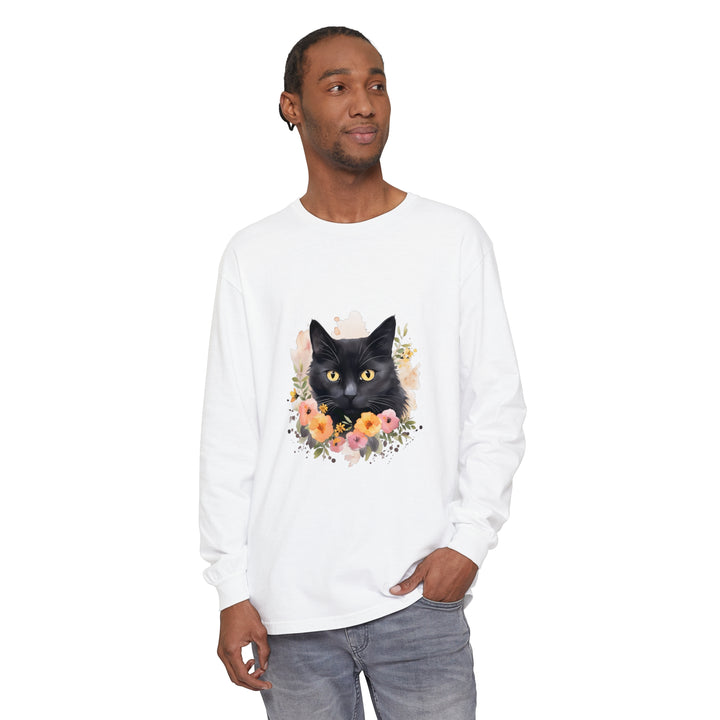 Black Cat Floral Portrait Unisex T-Shirt featuring a beautiful feline design