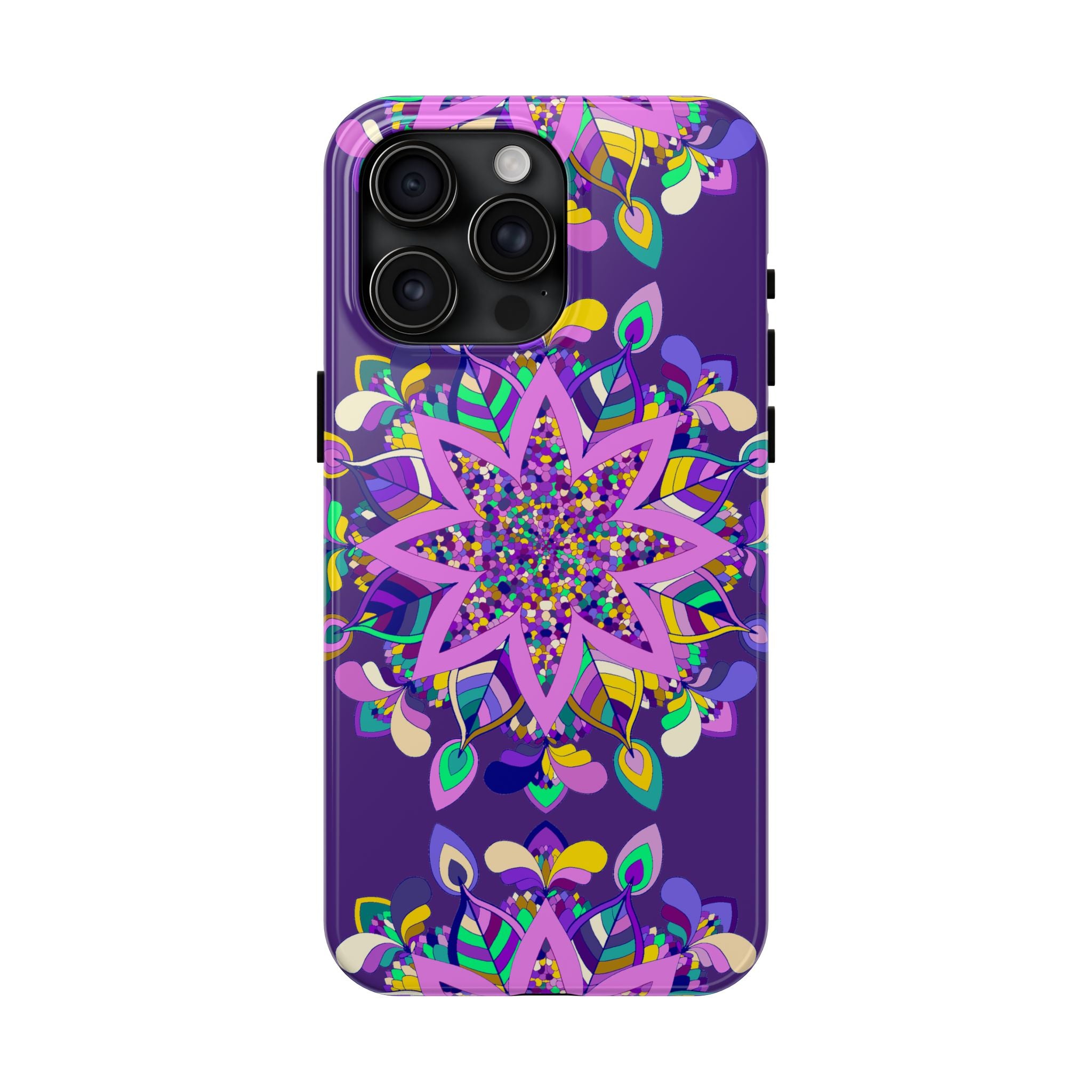 Hand drawn purple Mandala Art phone case designed for iPhone X/XS