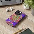 Hand drawn purple mandala art phone case with intricate floral patterns and delicate details