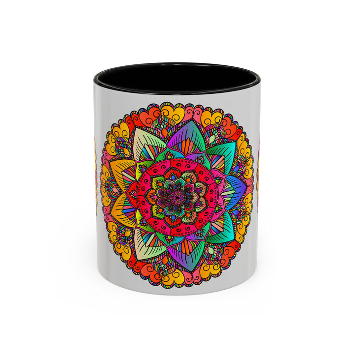 Colorful and intricate mandala art mug with floral and geometric design