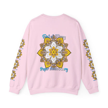 Colorful and unique crewneck sweatshirt featuring a handmade mandala design