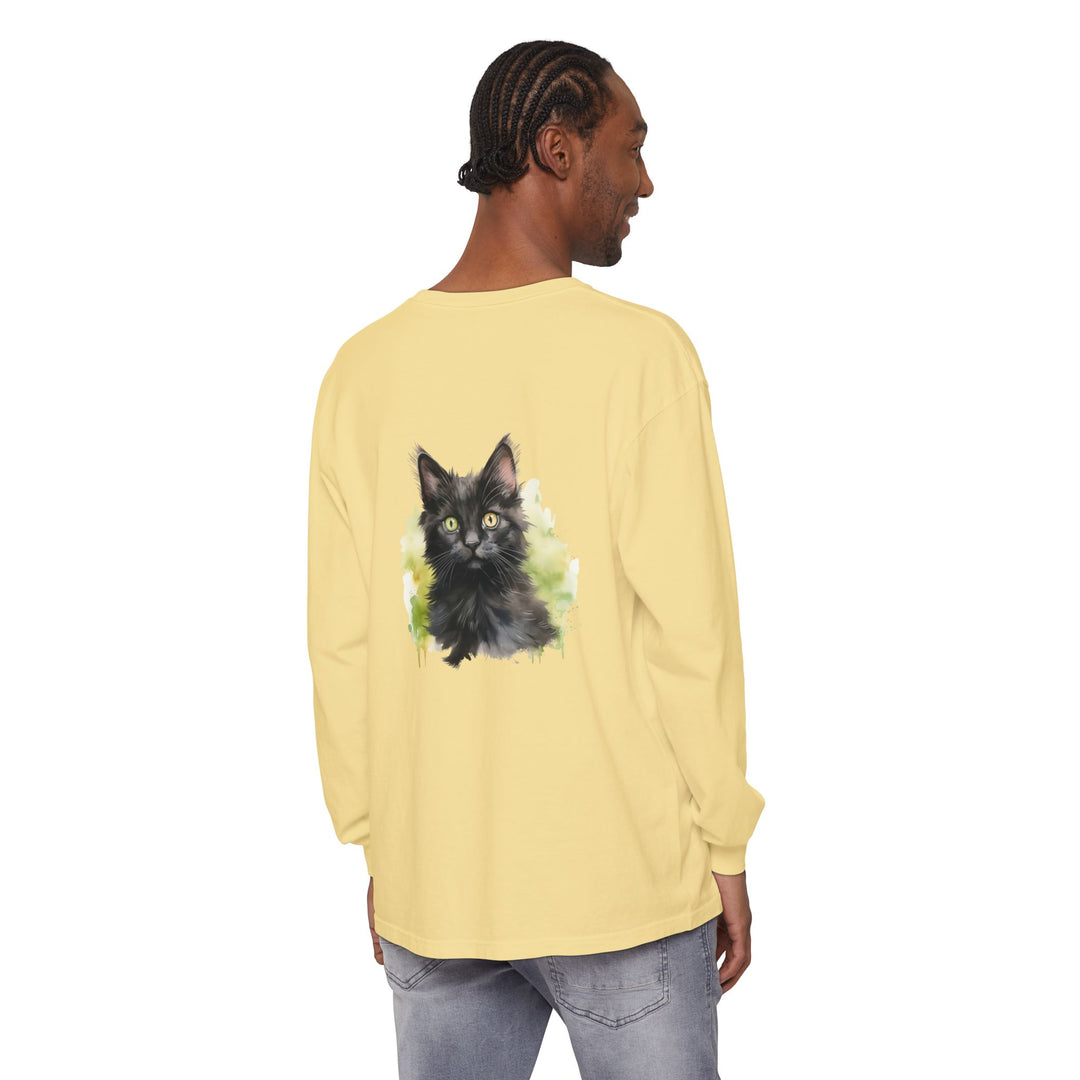 Black Kitten Watercolor Long Sleeve Tee