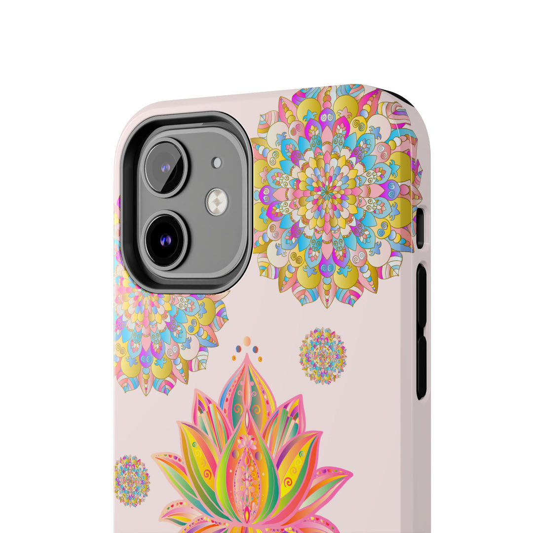 Beautiful light pink lotus flower mandala design phone case for added style and protection